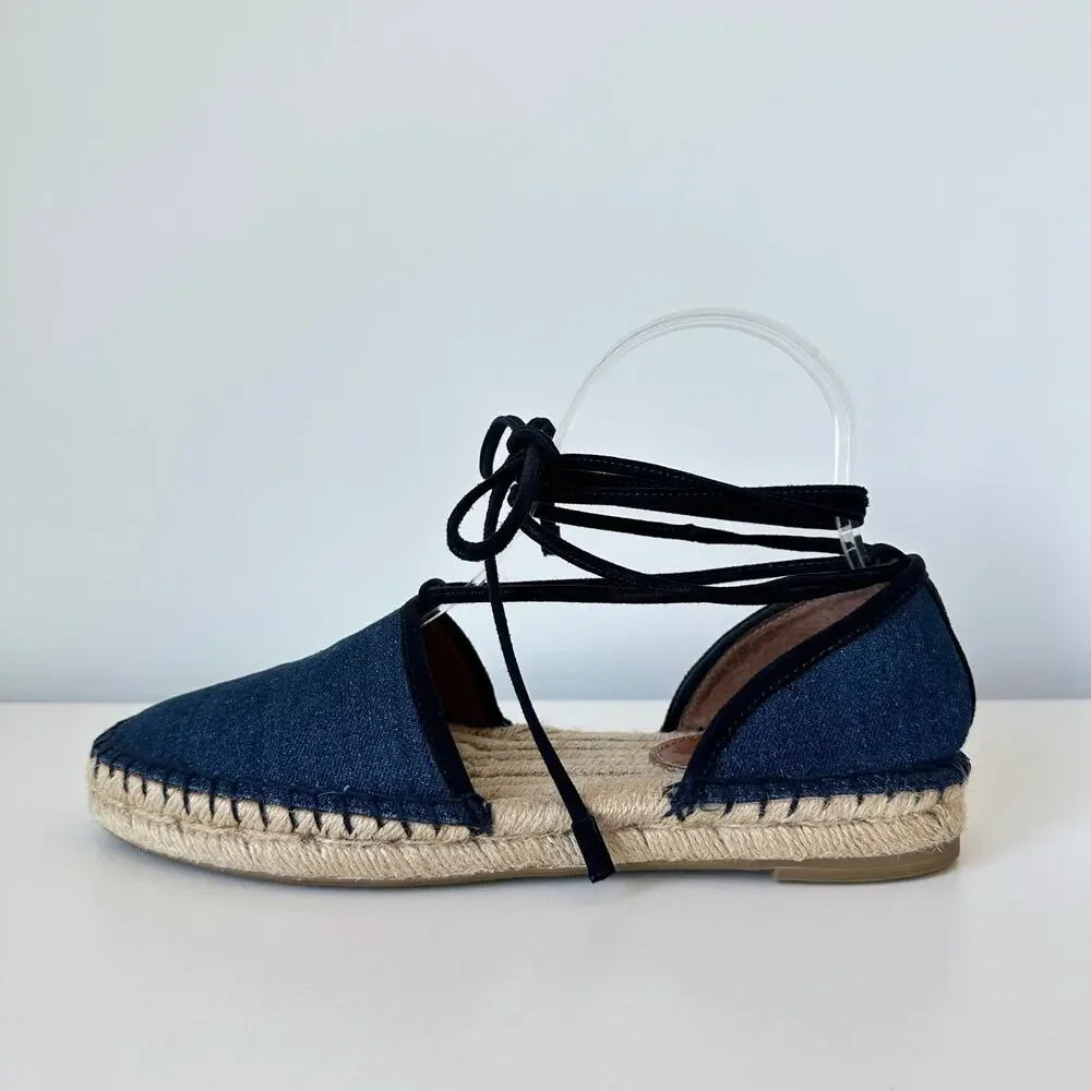 FRYE Leo Denim Espadrilles Wrap Up Lace Navy Size 7M